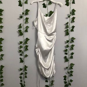 super trendy white satin dress.